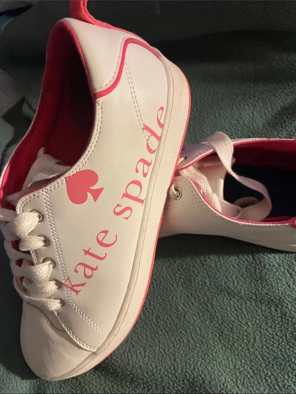 Kate Spade  White and Pink Logo Lace-Up Kids Sneakers